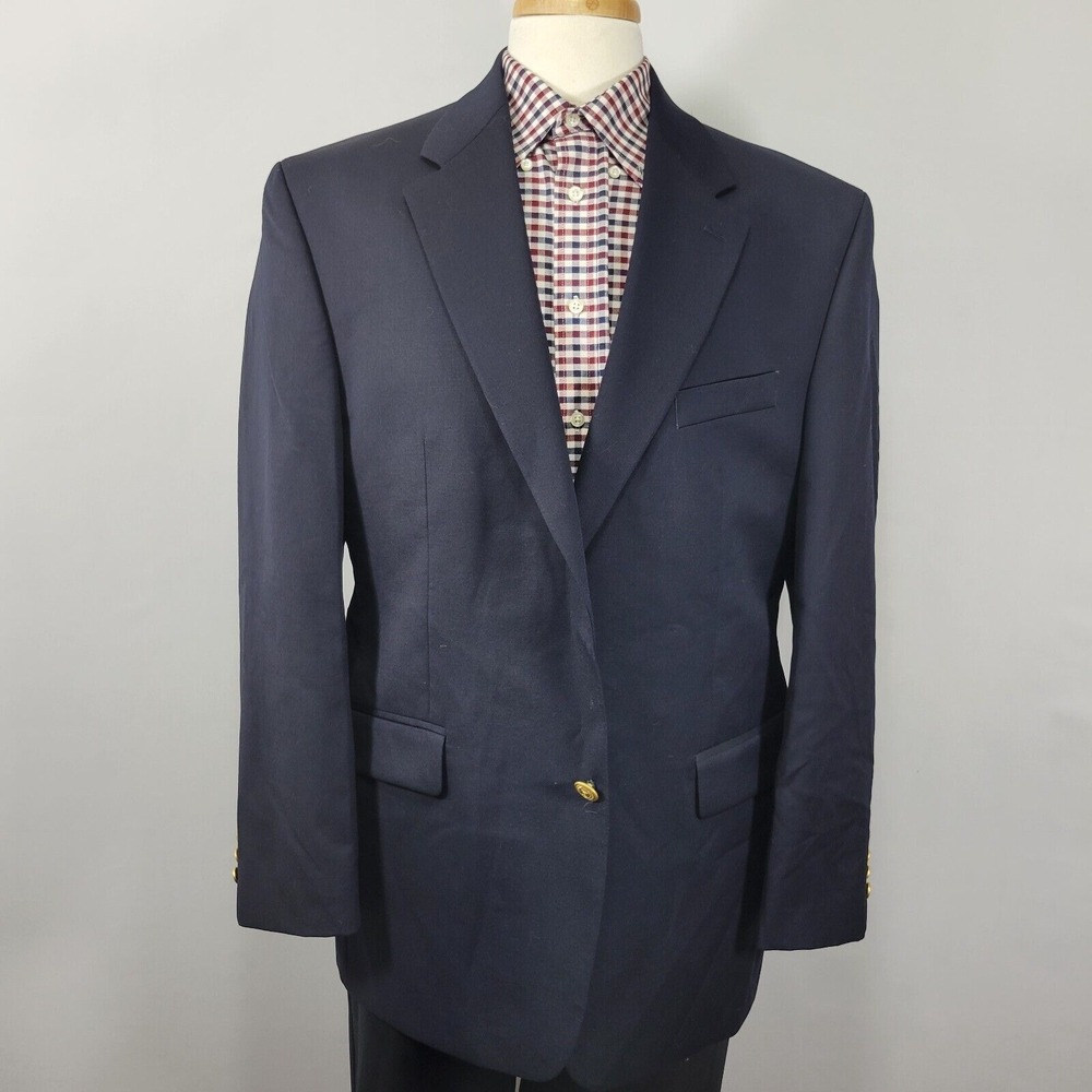Chaps Men's Sport Coat Blazer Two Button Deep Navy Solid Wool Size 44R